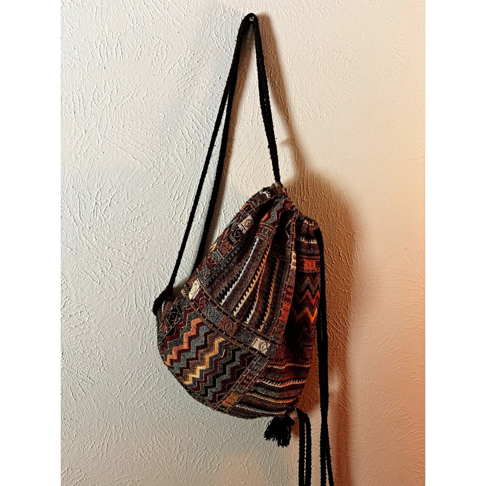 Bohemian Tribal boho Style Multicolor Geometric Woven Drawstring Backpack